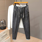 Jeans extensibles décontractés grande taille pour hommes, jeans à jambes larges, pantalons en denim d'hiver